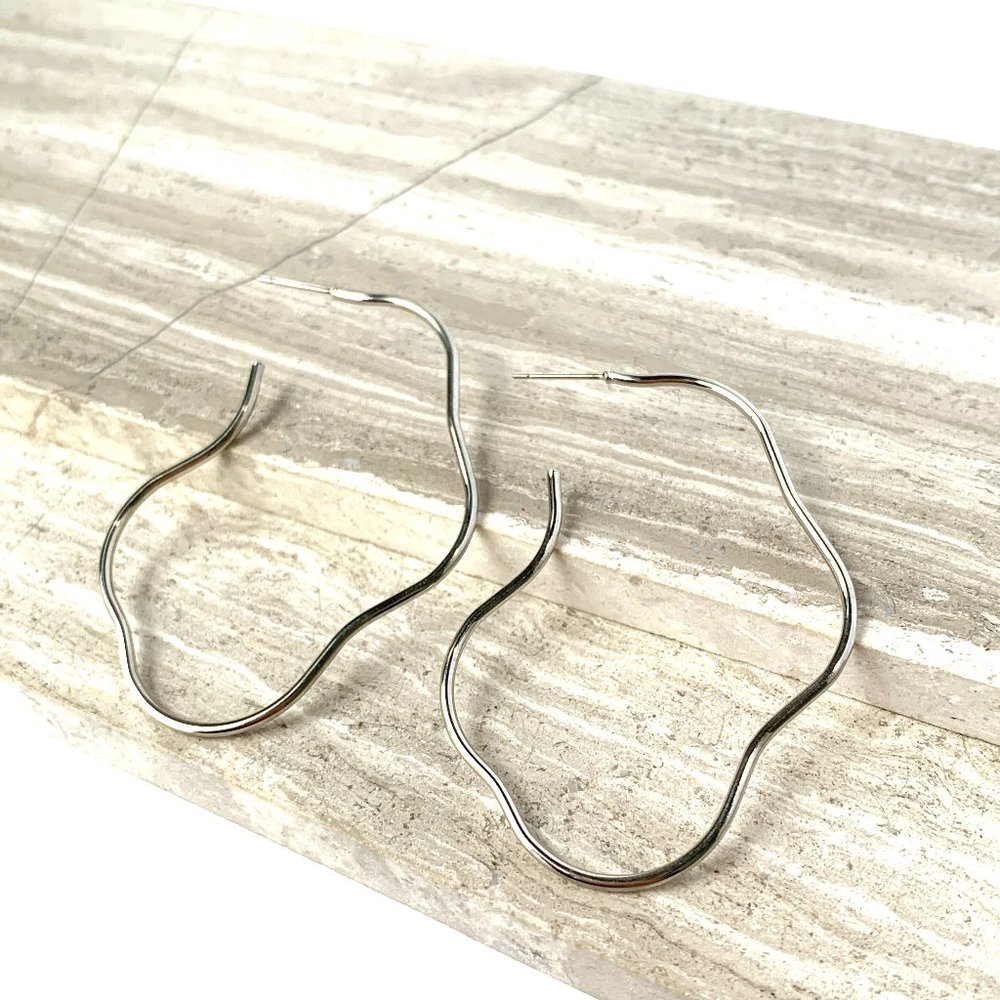 Anthropologie Silver Wavy Hoop Earrings